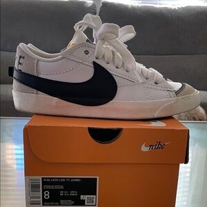 Nike Blazer Low 77 Jumbo White Black Sneakers sz8